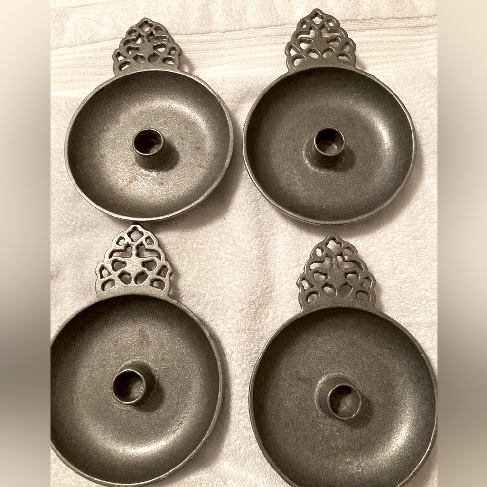 Vintage Set of Four Pewter Taper Candle Holders